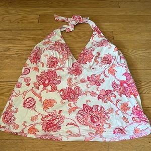 Pink and white floral halter swim top